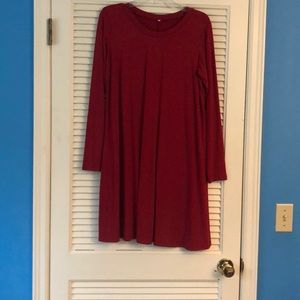 Red long sleeve flowy t-shirt dress
